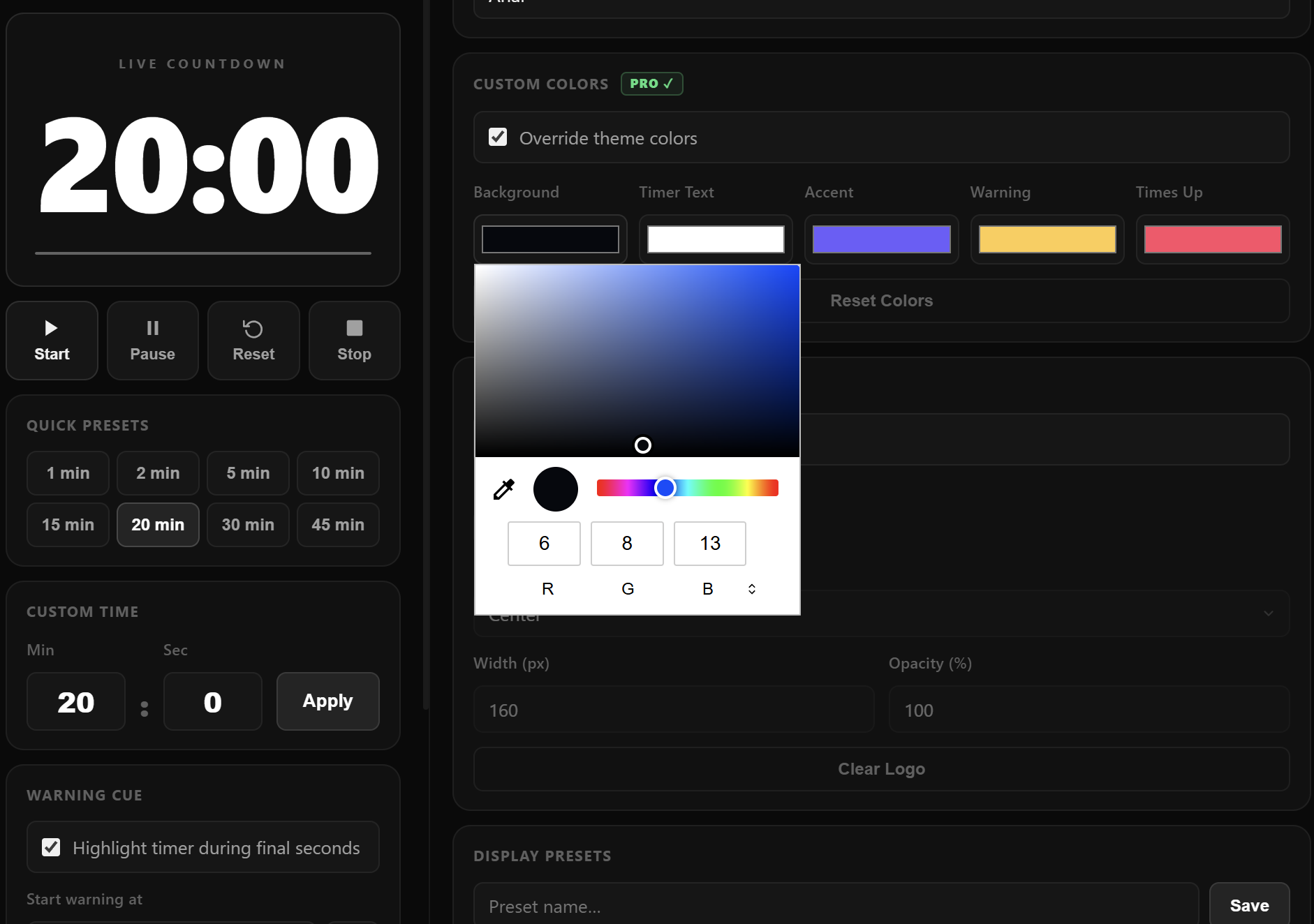 Color palette selection interface