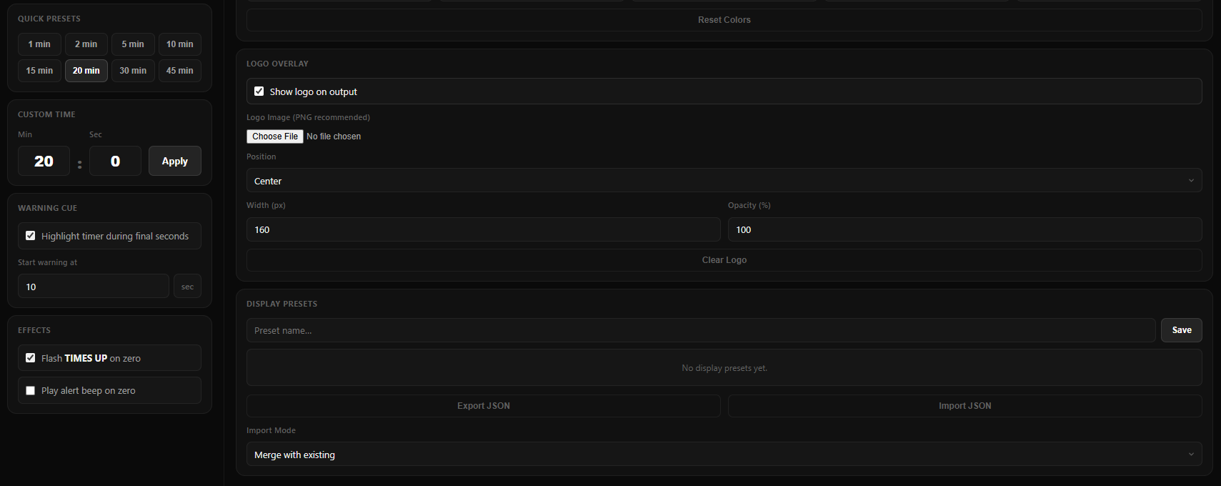 Logo branding overlay feature showing church logo on timer display